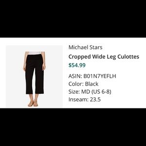Michael stars cropped wide leg culottes black